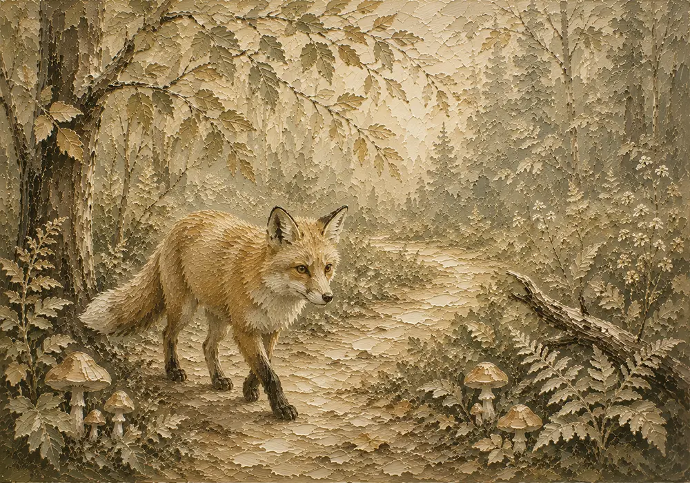 Beige & Sage Fox Path Woodland Nursery Wall Art Canvas Print