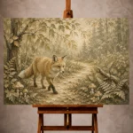 Beige and sage peaceful Woodland Nursery Wall Art print for elegant interiors. No text or watermarks in design.