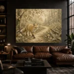 Beige & Sage Fox Path Woodland Nursery Wall Art Canvas Print - Image 4