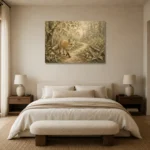 Beige & Sage Fox Path Woodland Nursery Wall Art Canvas Print showcased in an elegant minimalist interior