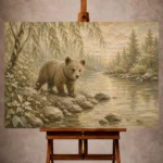 Ivory and sage gentle Woodland Nursery Wall Art print for elegant interiors. No text or watermarks in design.