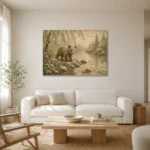 Ivory & Sage Bear River Woodland Nursery Wall Art Canvas Print styled in a refined neutral interior