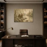 Ivory & Sage Bear River Woodland Nursery Wall Art Canvas Print displayed in a contemporary gallery-inspired room