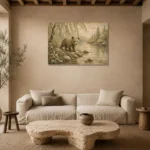Ivory & Sage Bear River Woodland Nursery Wall Art Canvas Print presented in a sophisticated home setting