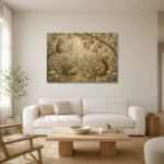 Beige & Sage Woodland Friends Nursery Wall Art Canvas Print styled in a refined neutral interior