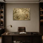 Beige & Sage Woodland Friends Nursery Wall Art Canvas Print displayed in a contemporary gallery-inspired room