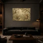 Beige & Sage Woodland Friends Nursery Wall Art Canvas Print shown in a warm modern interior