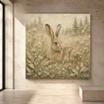 Beige and sage serene Woodland Nursery Wall Art print for elegant interiors. No text or watermarks in design.