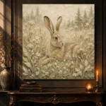 Beige & Sage Hare Woodland Nursery Wall Art Canvas Print - Image 2
