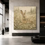 Beige & Sage Hare Woodland Nursery Wall Art Canvas Print - Image 3