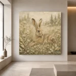 Beige & Sage Hare Woodland Nursery Wall Art Canvas Print - Image 4