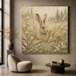 Beige & Sage Hare Woodland Nursery Wall Art Canvas Print - Image 5