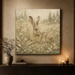 Beige & Sage Hare Woodland Nursery Wall Art Canvas Print - Image 6