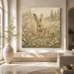 Beige & Sage Hare Woodland Nursery Wall Art Canvas Print - Image 8