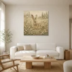 Beige & Sage Hare Woodland Nursery Wall Art Canvas Print styled in a refined neutral interior