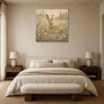Beige & Sage Hare Woodland Nursery Wall Art Canvas Print showcased in an elegant minimalist interior