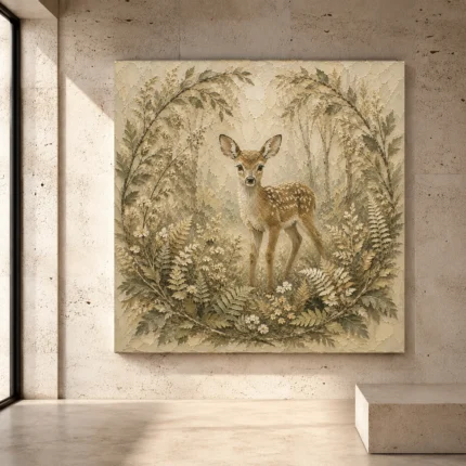 Sage and sand peaceful Woodland Nursery Wall Art print for elegant interiors. No text or watermarks in design.