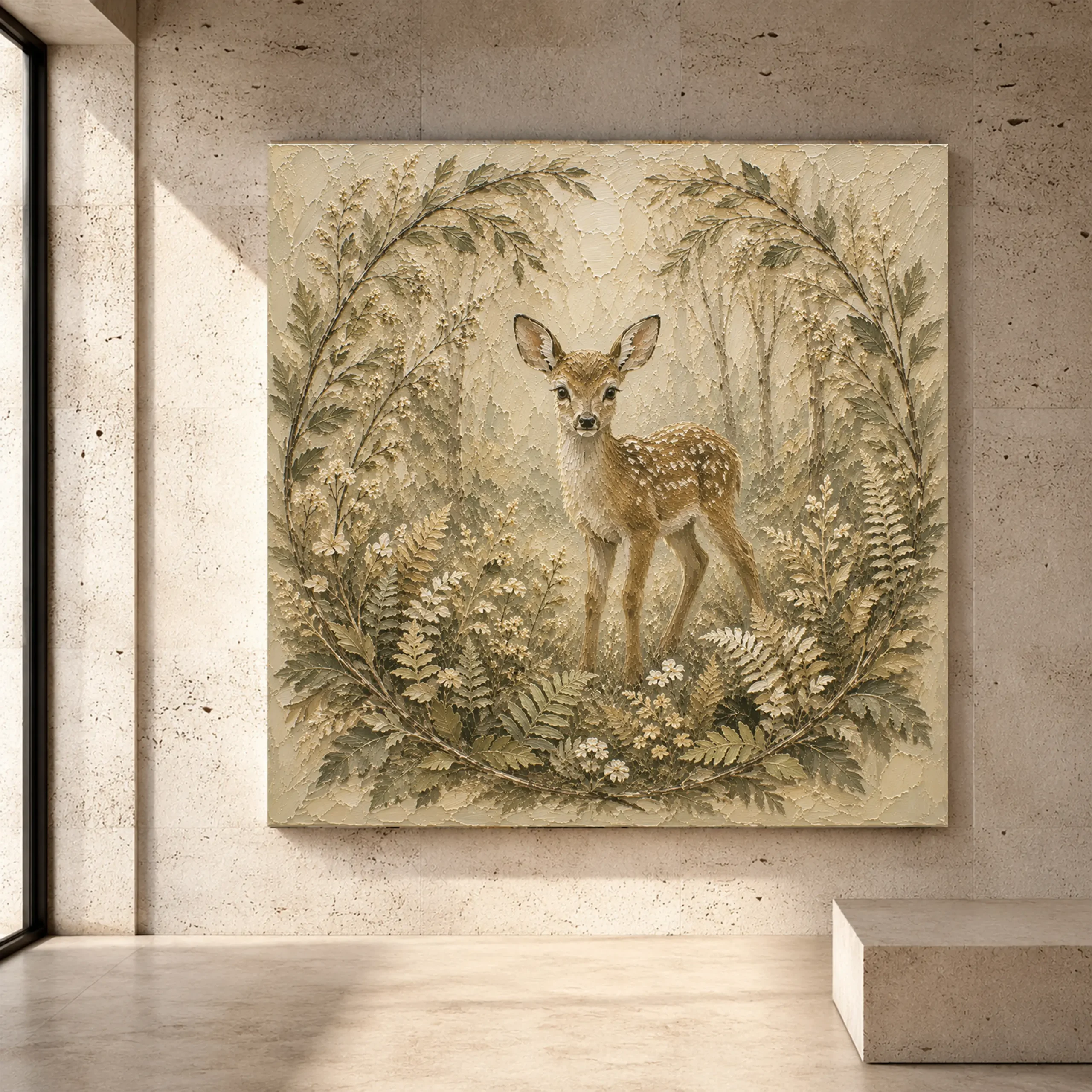 Premium Wall Art Kare Html Edition – KIDSROOM017 Image 1 Sage and sand peaceful Woodland Nursery Wall Art print for elegant interiors. No text or watermarks in design.