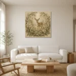 Sage & Sand Fawn Woodland Nursery Wall Art Canvas Print styled in a refined neutral interior