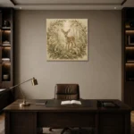 Sage & Sand Fawn Woodland Nursery Wall Art Canvas Print displayed in a contemporary gallery-inspired room