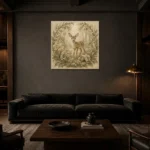 Sage & Sand Fawn Woodland Nursery Wall Art Canvas Print shown in a warm modern interior