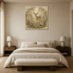 Sage & Sand Fawn Woodland Nursery Wall Art Canvas Print showcased in an elegant minimalist interior