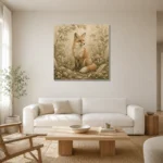 Beige & Sage Fox Woodland Nursery Wall Art Canvas Print styled in a refined neutral interior