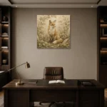 Beige & Sage Fox Woodland Nursery Wall Art Canvas Print displayed in a contemporary gallery-inspired room