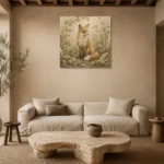 Beige & Sage Fox Woodland Nursery Wall Art Canvas Print presented in a sophisticated home setting