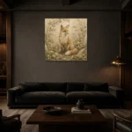 Ivory & Sage Bear Cub Woodland Nursery Wall Art Canvas Print shown in a warm modern interior