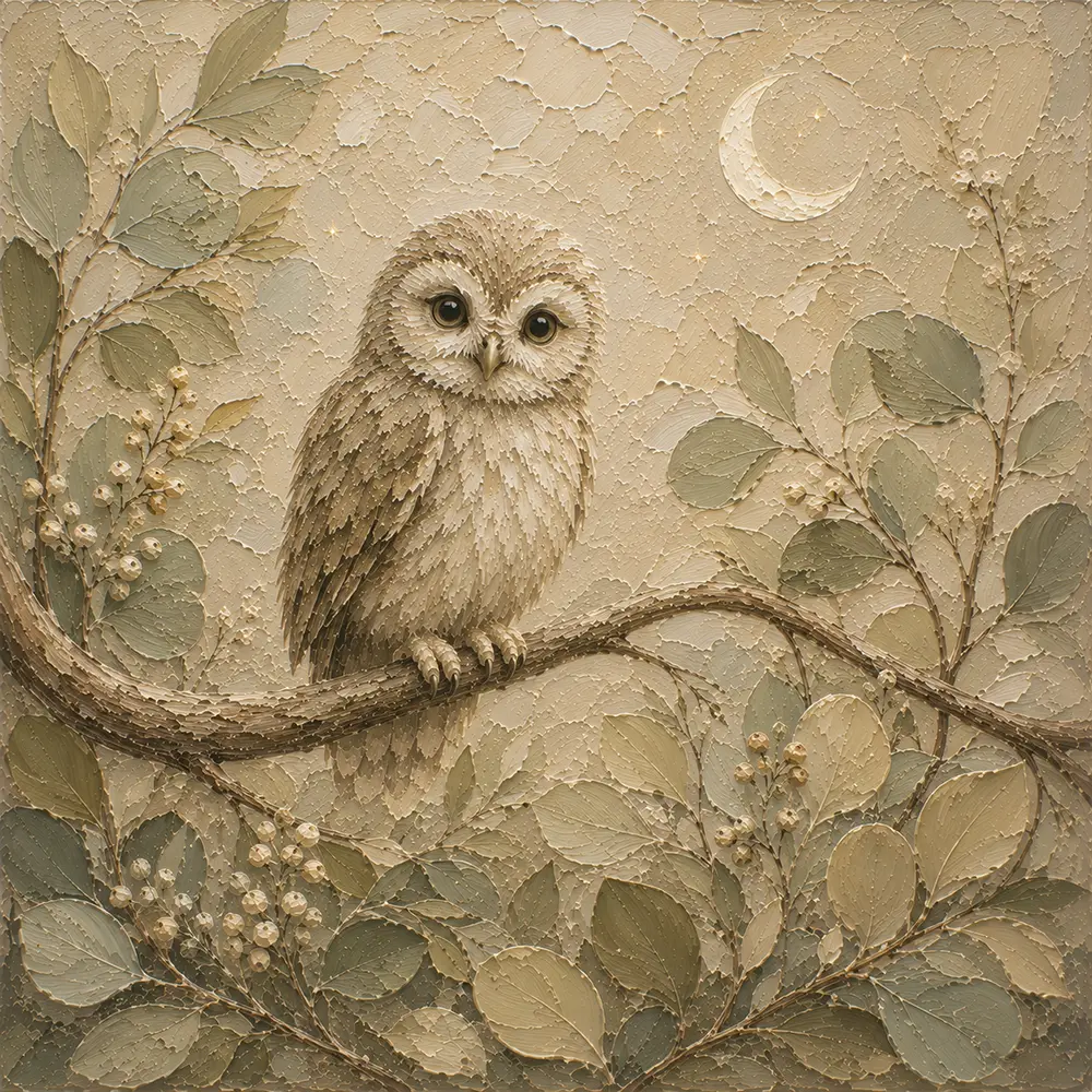 Beige & Sage Owl Woodland Nursery Wall Art Canvas Print
