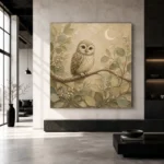 Beige & Sage Owl Woodland Nursery Wall Art Canvas Print - Image 3