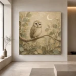 Beige & Sage Owl Woodland Nursery Wall Art Canvas Print - Image 4