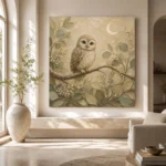 Beige & Sage Owl Woodland Nursery Wall Art Canvas Print - Image 8