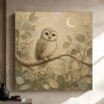Beige & Sage Owl Woodland Nursery Wall Art Canvas Print - Image 9