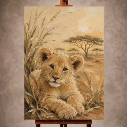 Warm sand and golden morning Safari Kids Wall Art print for elegant interiors. No text or watermarks in design.
