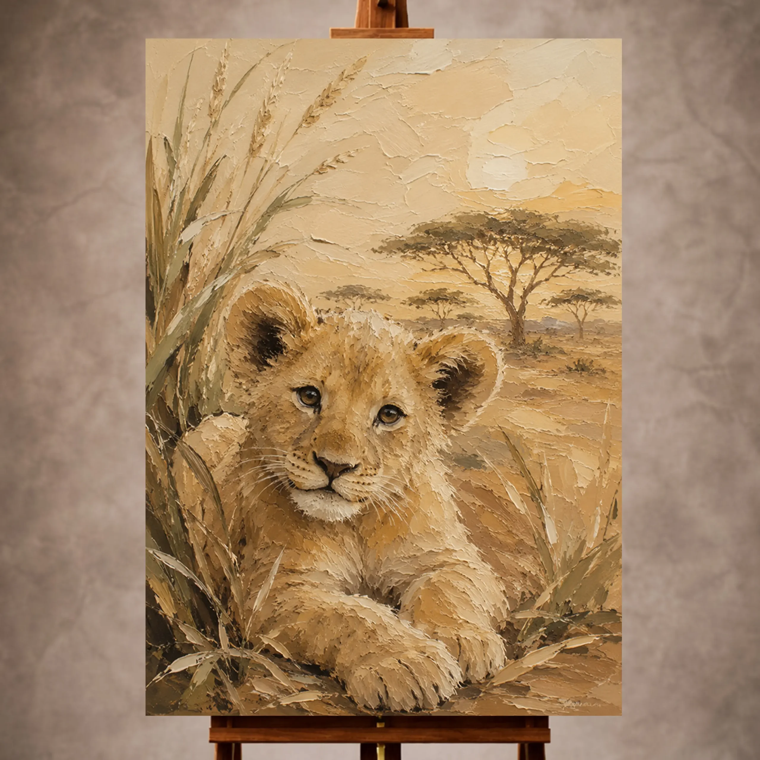 Premium Wall Art Dikey Html Edition – KIDSROOM021 Image 1 Warm sand and golden morning Safari Kids Wall Art print for elegant interiors. No text or watermarks in design.