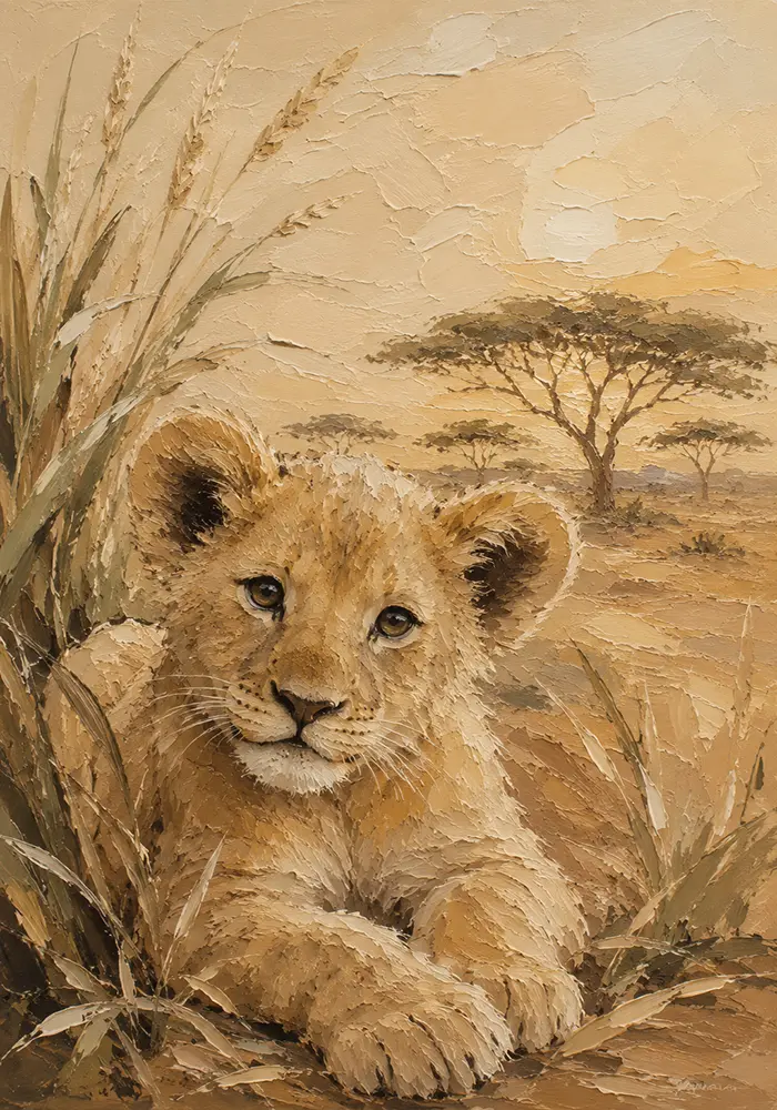 Warm Sand Lion Cub Safari Kids Wall Art Canvas Print