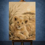 Warm Sand Lion Cub Safari Kids Wall Art Canvas Print - Image 2