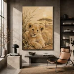 Warm Sand Lion Cub Safari Kids Wall Art Canvas Print - Image 3