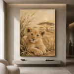 Warm Sand Lion Cub Safari Kids Wall Art Canvas Print - Image 4