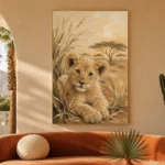 Warm Sand Lion Cub Safari Kids Wall Art Canvas Print - Image 6