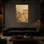 Warm Sand Lion Cub Safari Kids Wall Art Canvas Print shown in a warm modern interior