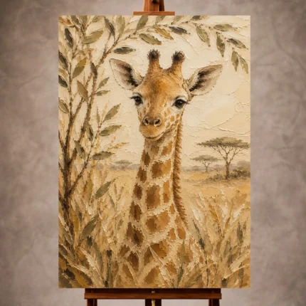 Sand, ochre, and serene Safari Kids Wall Art print for elegant interiors. No text or watermarks in design.