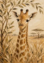 Sand & Olive Giraffe Safari Kids Wall Art Canvas Print