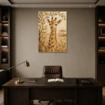 Sand & Olive Giraffe Safari Kids Wall Art Canvas Print displayed in a contemporary gallery-inspired room