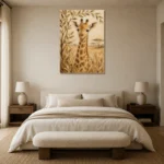 Sand & Olive Giraffe Safari Kids Wall Art Canvas Print showcased in an elegant minimalist interior