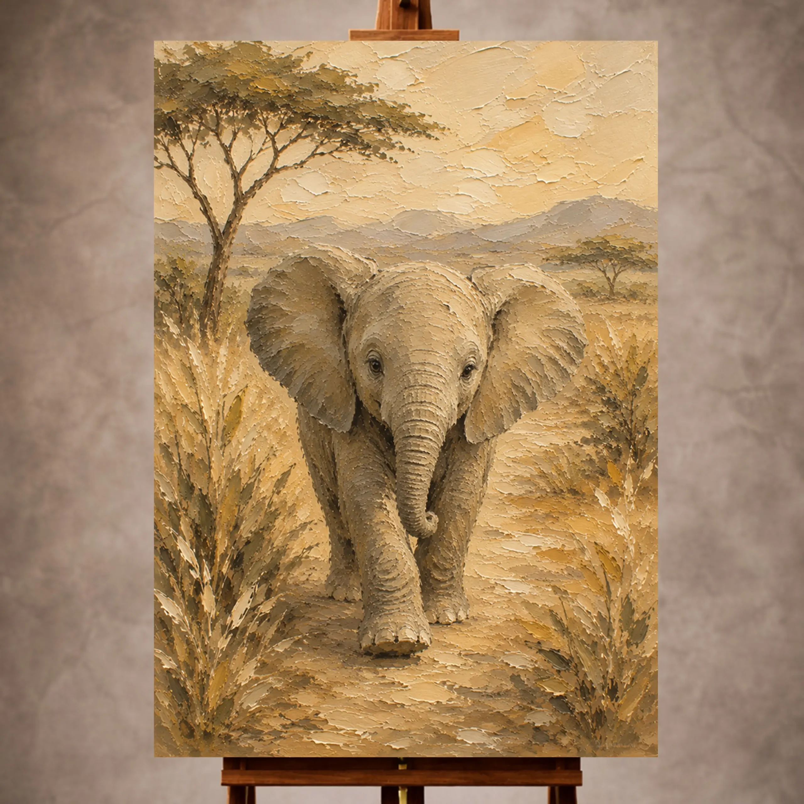 Premium Wall Art Dikey Html Edition – KIDSROOM023 Image 1 Sand, olive gray, and peaceful Safari Kids Wall Art print for elegant interiors. No text or watermarks in design.