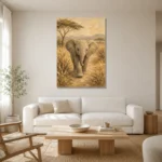 Sand & Olive Elephant Safari Kids Wall Art Canvas Print styled in a refined neutral interior