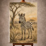 Ivory, charcoal, and sunset Safari Kids Wall Art print for elegant interiors. No text or watermarks in design.